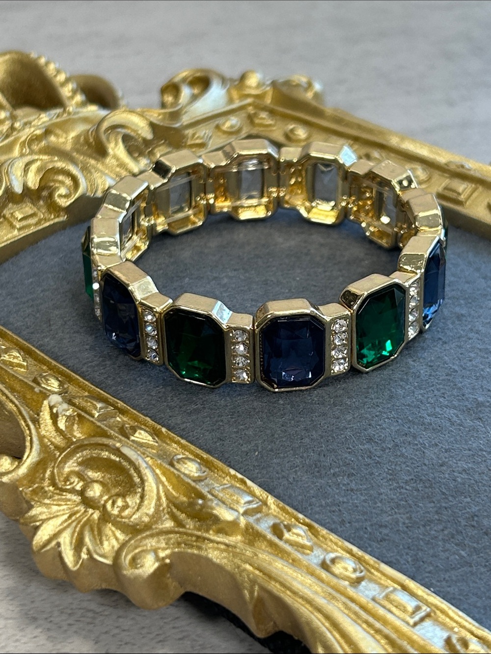 Gold-Tone Emerald & Sapphire Stretch Bracelet